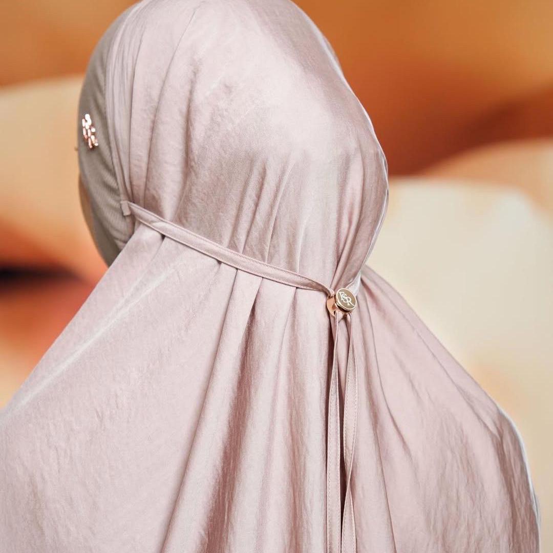Solid color prayer attire with luxe satin fabric and soft jersey hijab for comfort