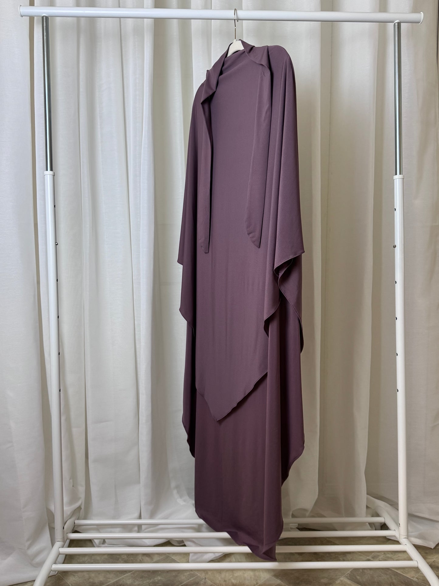 Mauve taupe large jersey khimar, soft stretch fabric, loose full coverage, US based.