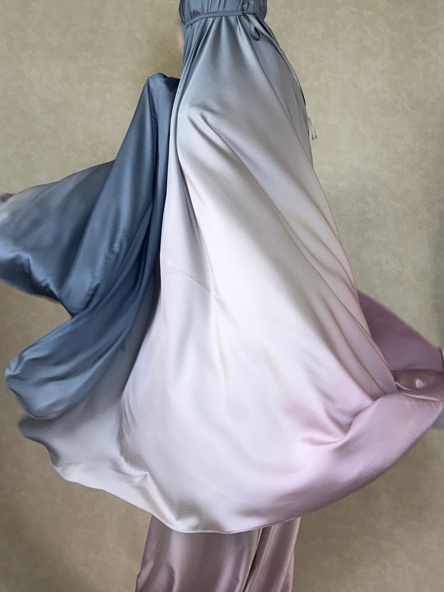 Silky satin prayer set with elegant ombre gradient design in soft flowing fabric