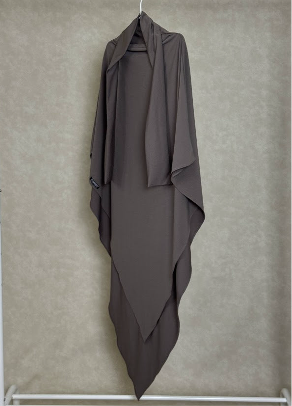 Taupe jersey khimar for women, breathable and stretchy fabric ideal for prayer and daily wear