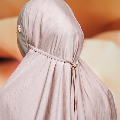 Solid color prayer attire with luxe satin fabric and soft jersey hijab for comfort