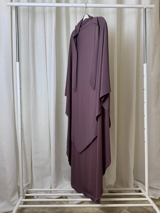 Mauve taupe large jersey khimar, soft stretch fabric, loose full coverage, US based.