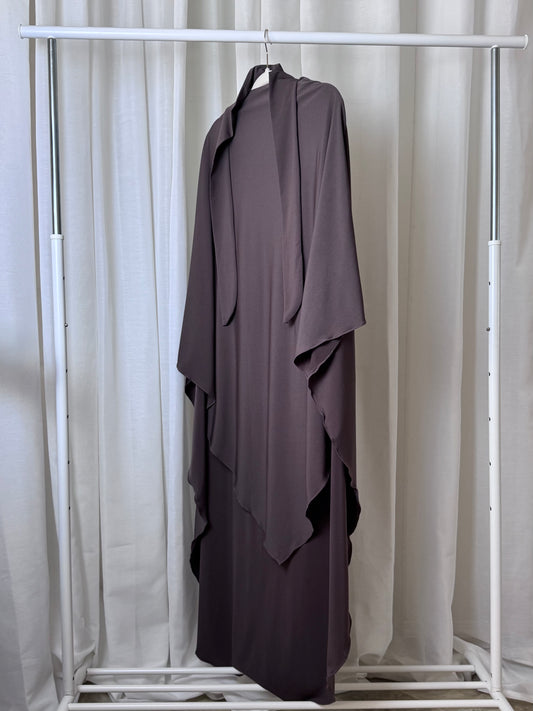 Khaki jersey khimar, premium jersey fabric, modest full coverage, US based.