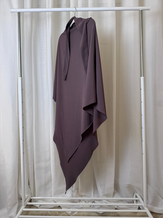 Purple mauve non-stretch khimar, elegant non-stretch fabric with modest coverage, US based.