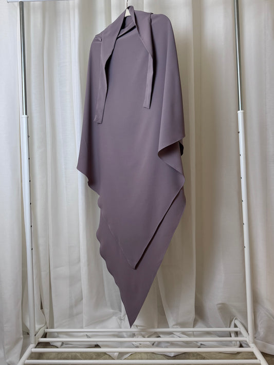 Gray lilac non-stretch khimar, soft draping fabric with full coverage, US based.